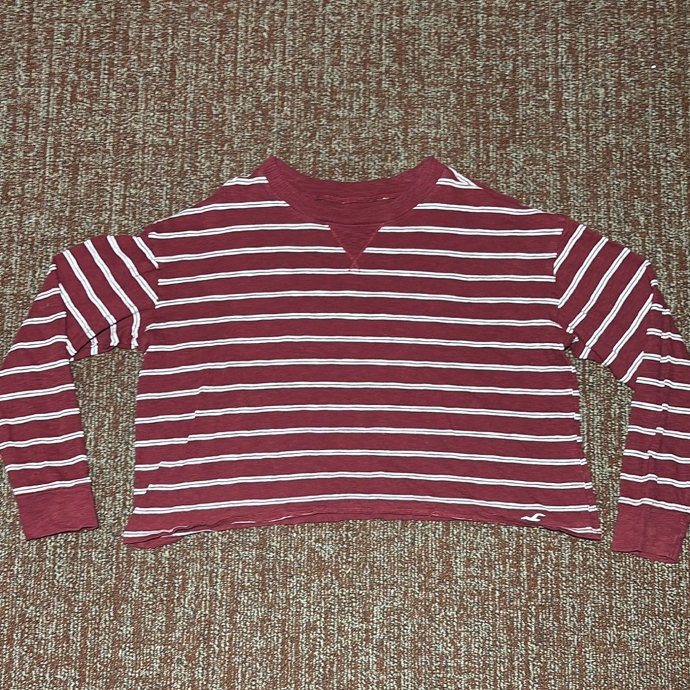 Hollister Striped long sleeve crop top rugby nautical v neck casual shirt Xs